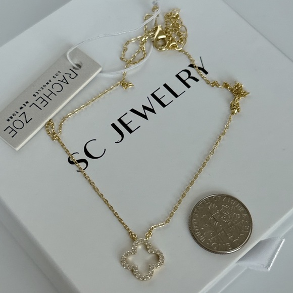 Rachel Zoe Clover Necklace 14k Gold Plated Cubic Zirconia - Picture 2 of 4